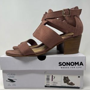 Sonoma Corinne Sandal Blush Mauve Open Toe Block Heel Vitalize Ortholite Women 7